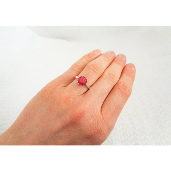Natural Red Rhodonite Ring, Natural Faceted Rhodonite Sterling Silver Size 7.5 - Picture 7 of 7